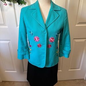 Talbots | Teal Blazer with Colorful Floral Accents | Size: 8P